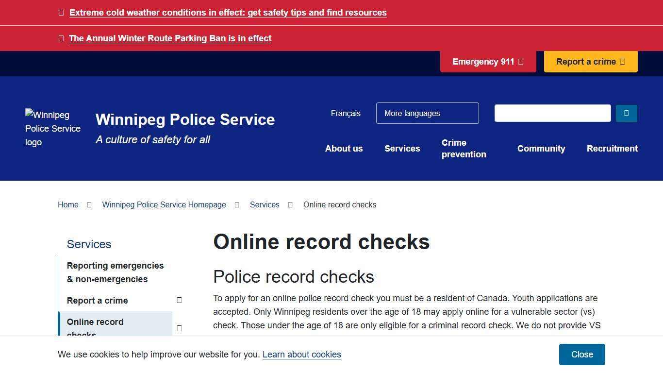 Online record checks City of Winnipeg